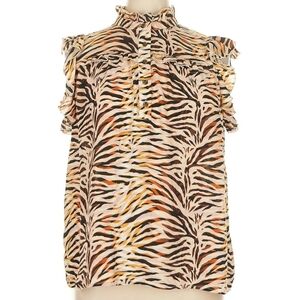 Who What Wear Sleeveless High Neck Animal Print Blouse, XL, Beige Multi